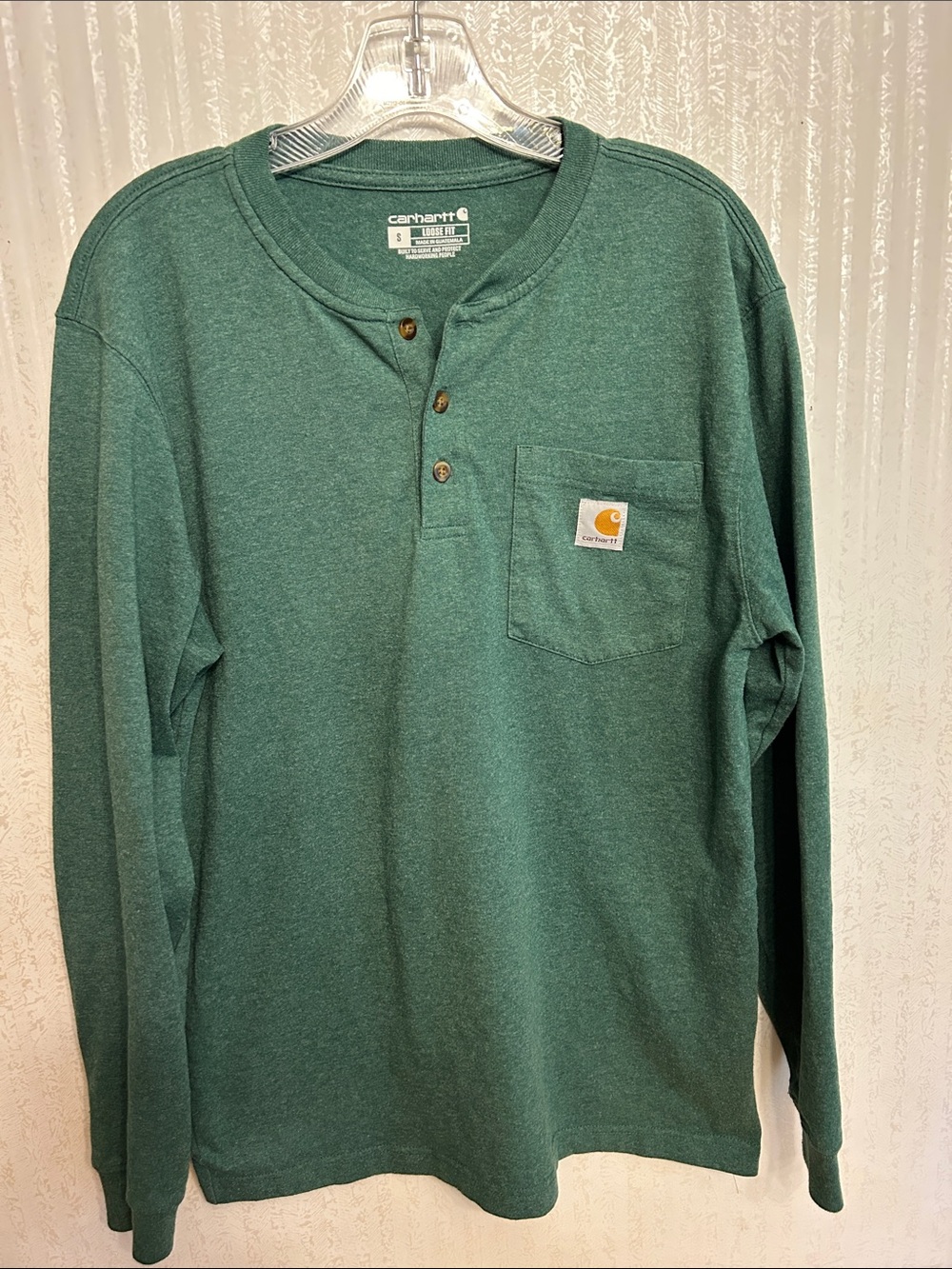 Carhartt Men’s Dark Green Long-Sleeve Henley with Chest Pocket